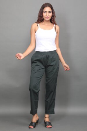 Bottle Green Pre Washed Cotton Stretch Pant Full Elastic