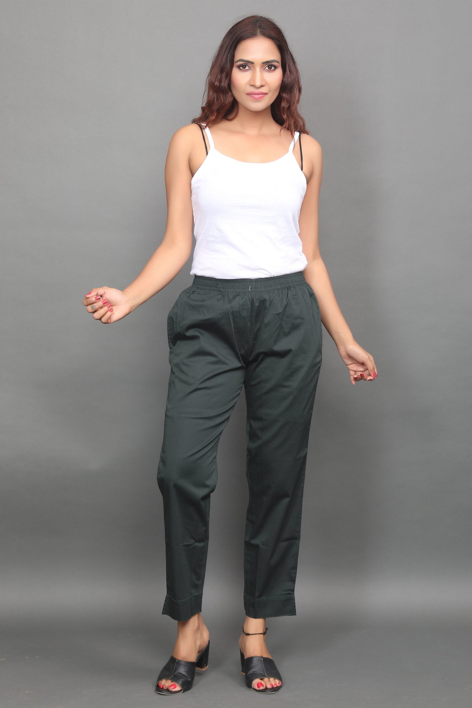 Bottle Green Pre Washed Cotton Stretch Pant Full Elastic - Image 2