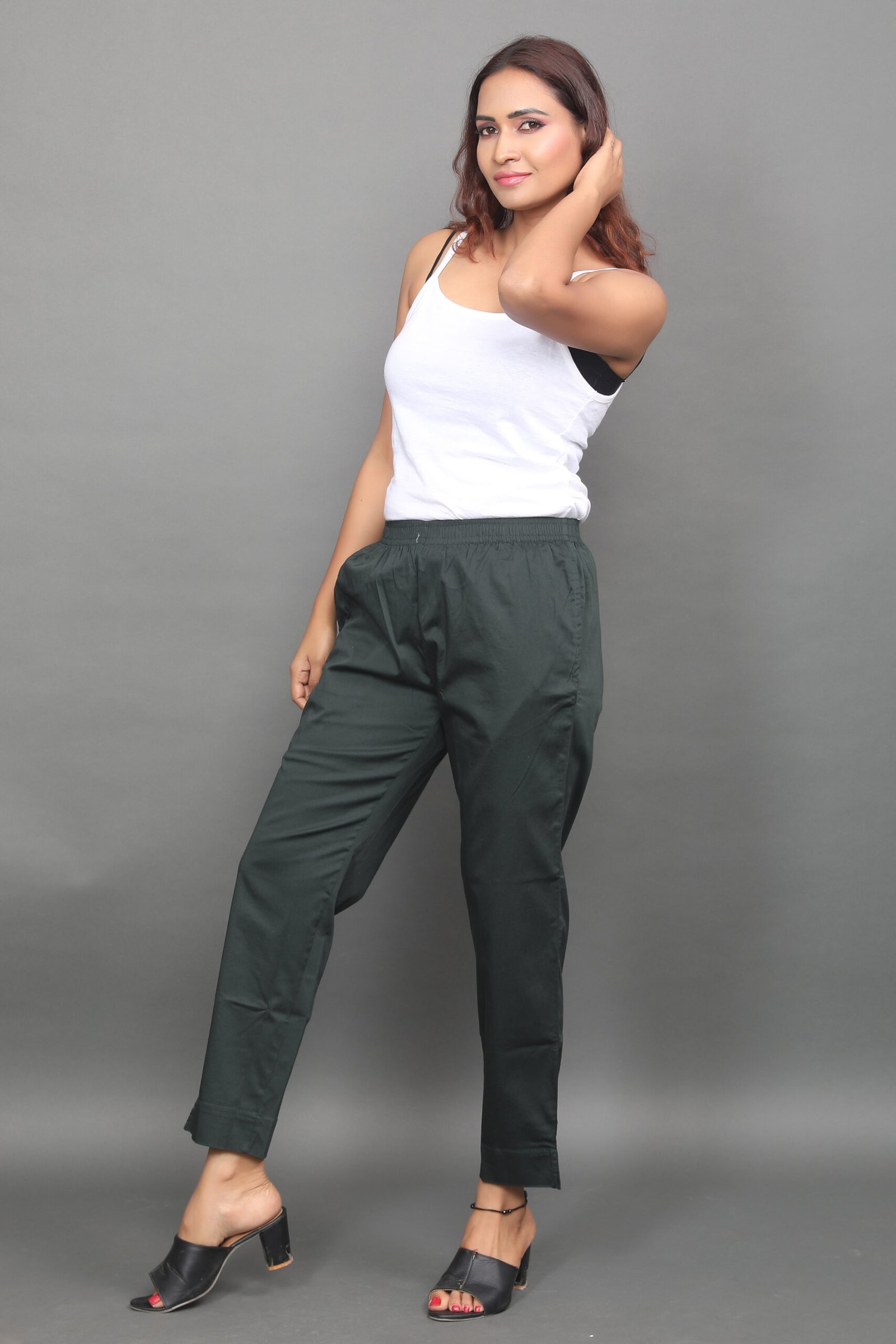 Bottle Green Pre Washed Cotton Stretch Pant Full Elastic - Image 4