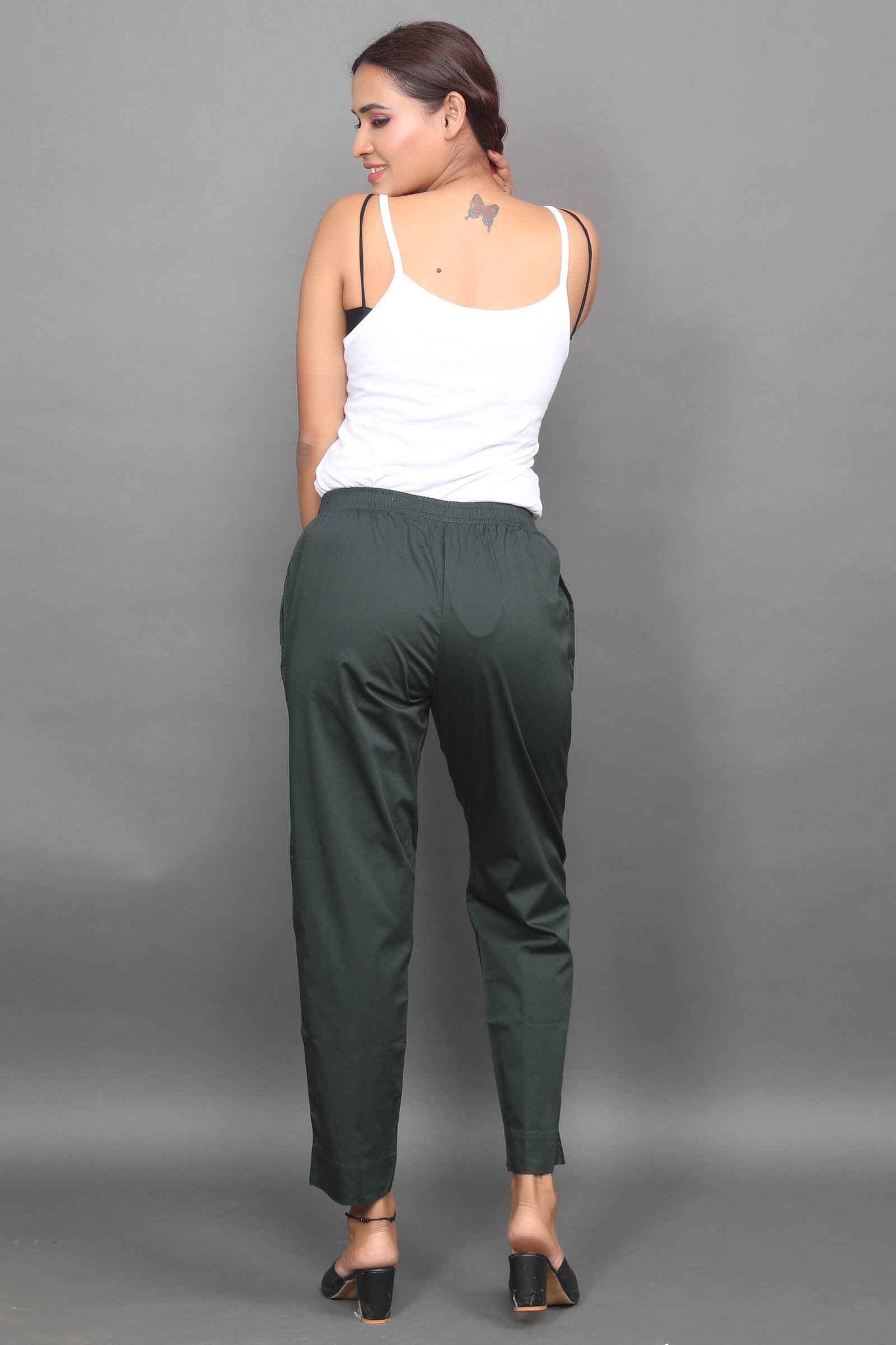 Bottle Green Pre Washed Cotton Stretch Pant Full Elastic - Image 5