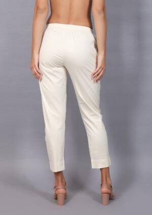 Cream Pre Washed Cotton Stretch Pant Full Elastic