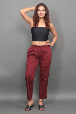 Maroon Pre Washed Cotton Stretch Pant Full Elastic