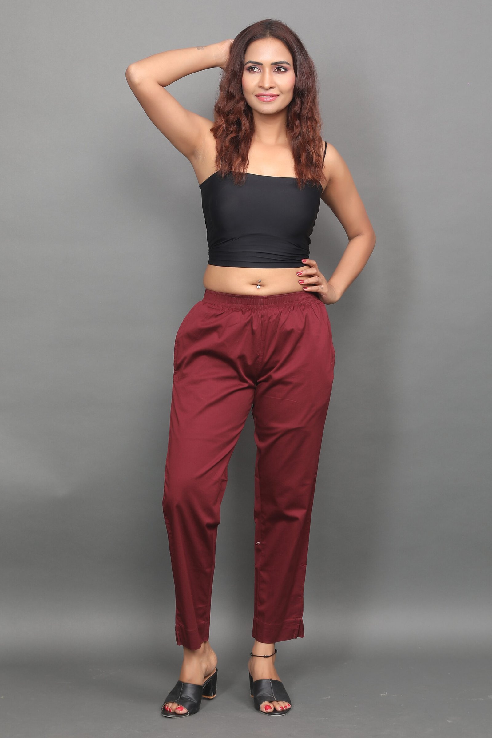 Maroon Pre Washed Cotton Stretch Pant Full Elastic - Image 2