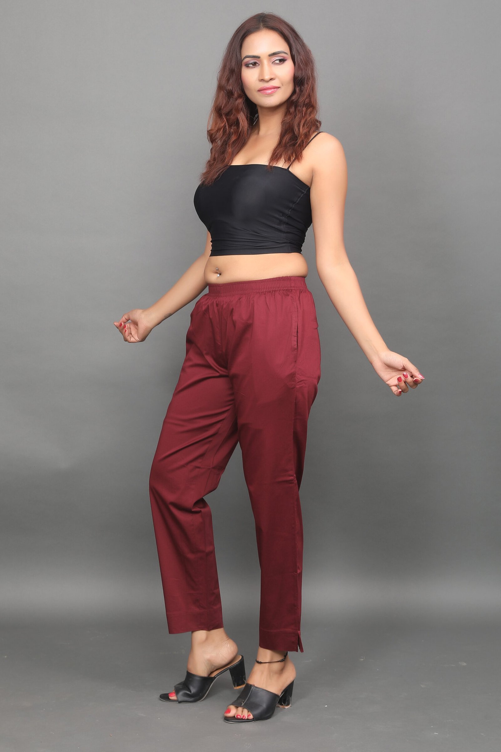 Maroon Pre Washed Cotton Stretch Pant Full Elastic - Image 3