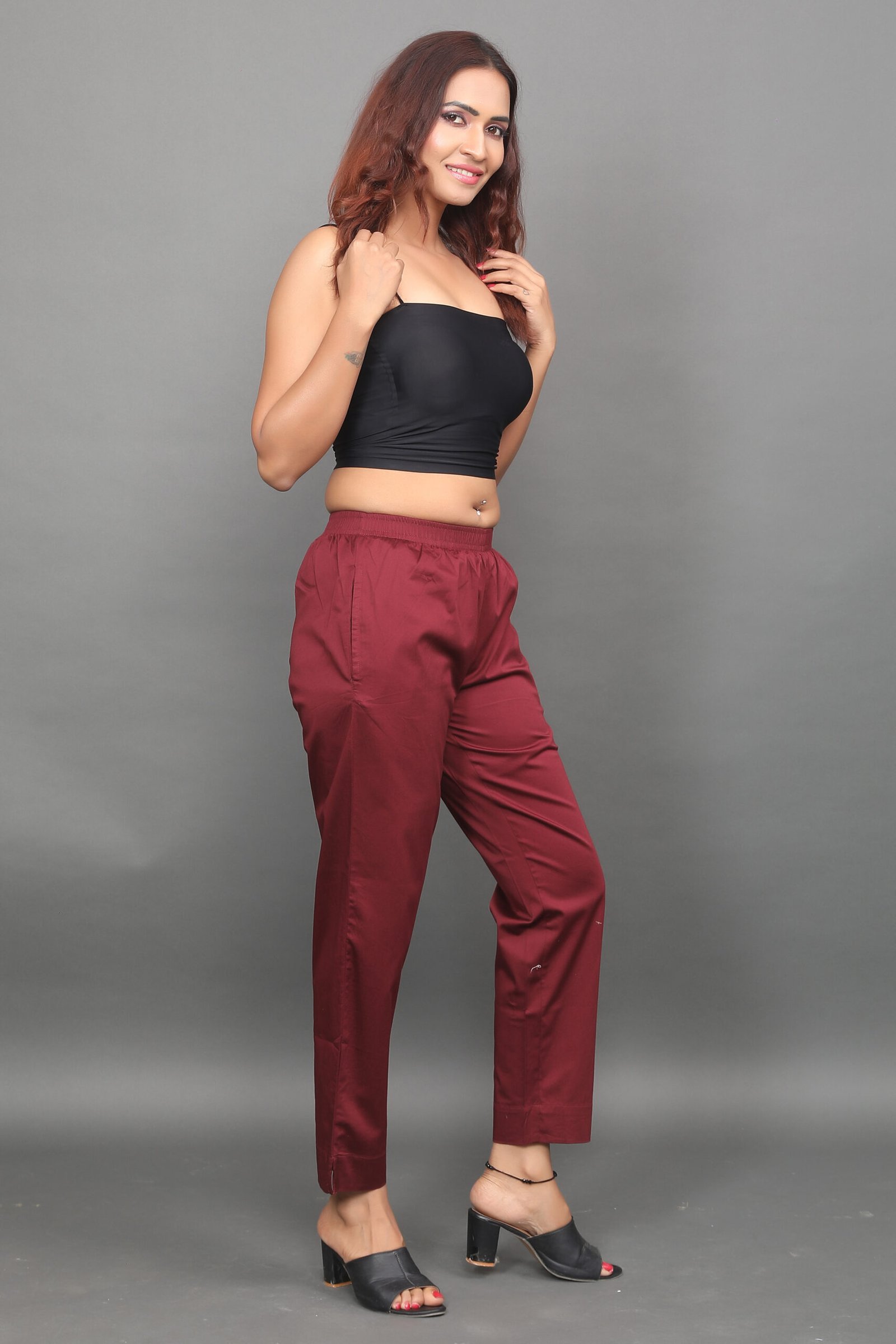 Maroon Pre Washed Cotton Stretch Pant Full Elastic - Image 4