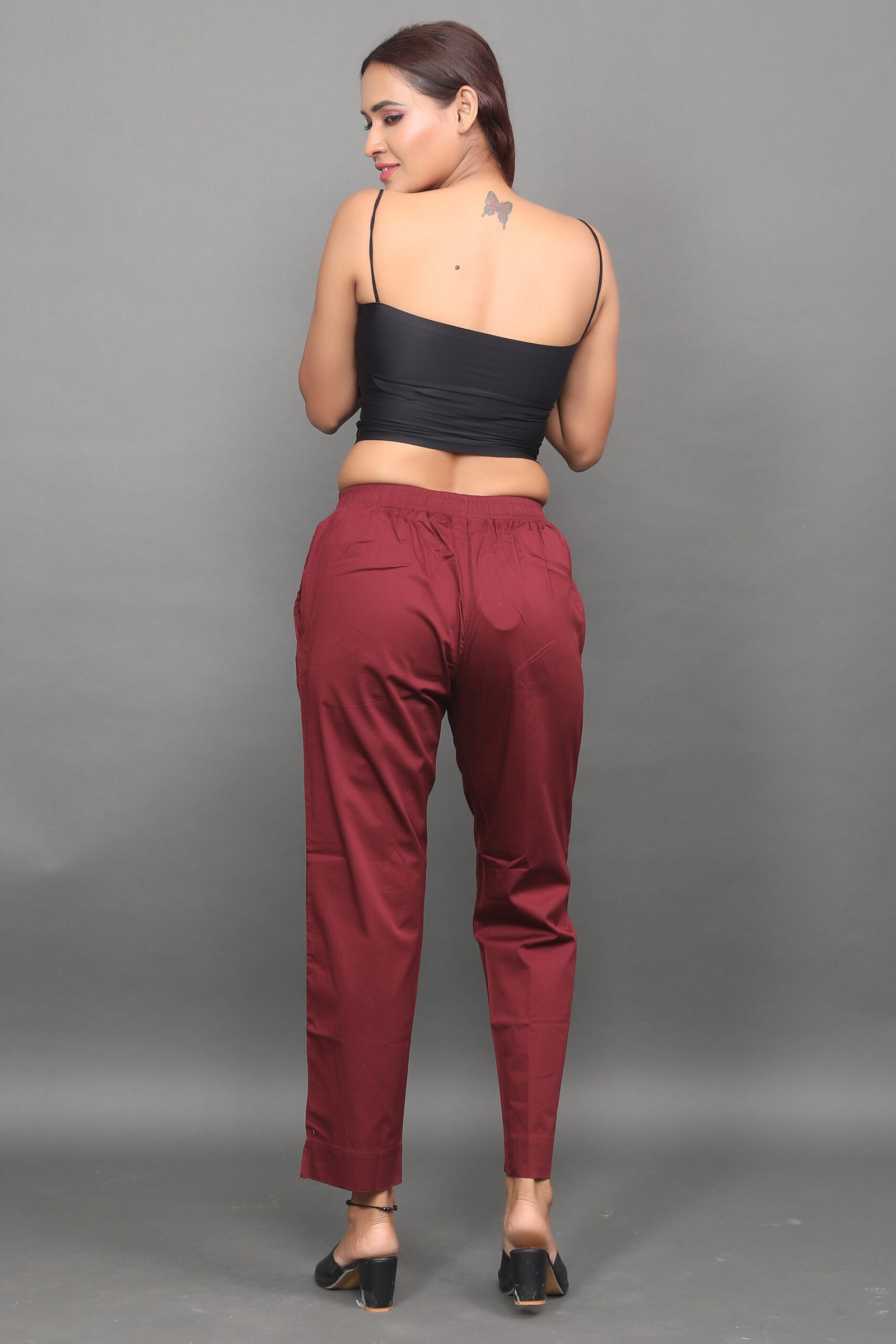 Maroon Pre Washed Cotton Stretch Pant Full Elastic - Image 5