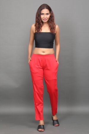 Red Pre Washed Cotton Stretch Pant Full Elastic