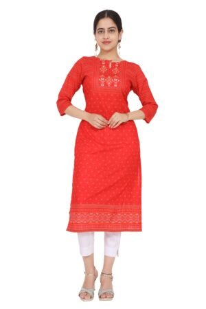 Red Printed Pure Mul Cotton Kurta