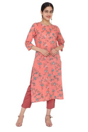 Pink Floral Printed Pure Mul Cotton Kurta