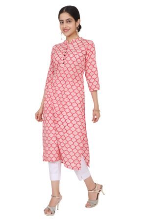 Red Geometric Print Super Cotton Kurta with Mandarin Collar