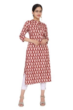 Maroon Block Print Super Cotton A-Line Kurta