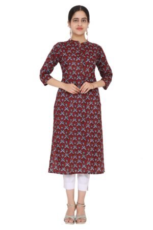 Maroon Floral Print Super Cotton A-Line Kurta