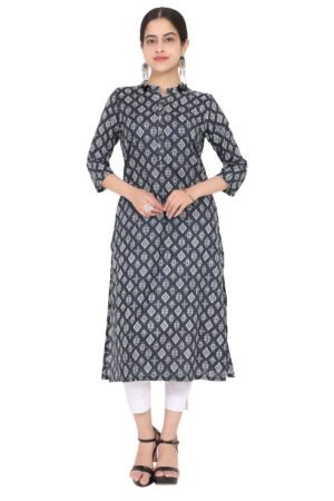 Steel Grey Printed Pure Mul Cotton Kurta
