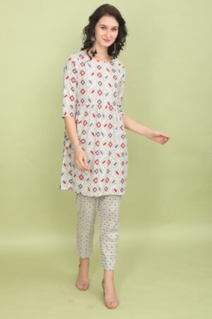 Pista Green Mixed Print Short Anarkali & Pant Set