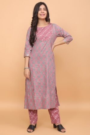 Purple Super Cotton Kurti & Pant Set