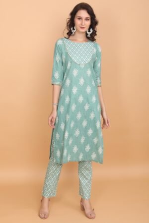 Sea Grean Super Cotton Kurti & Pant Set