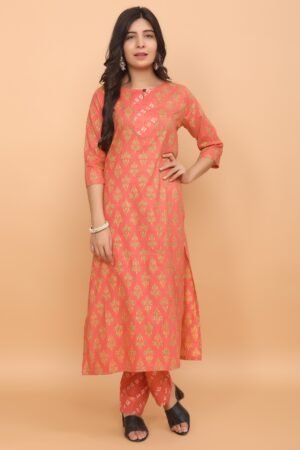 Kesariya Print Super Cotton Kurta & Pant Set