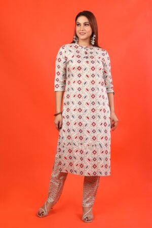 Light Pista Green Mixed Print Super Cotton Kurta & Pant Set With Button Placket