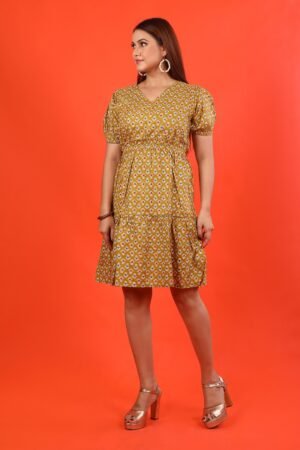 Mustard Printed Pure Mul Cotton Tunic