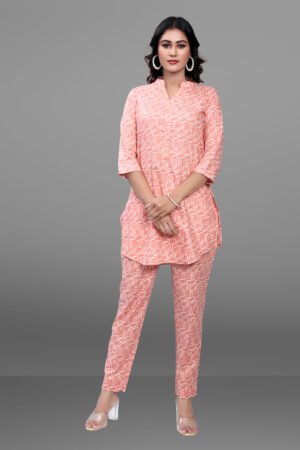 Peach Geometric Print Super Cotton Co-ord Set