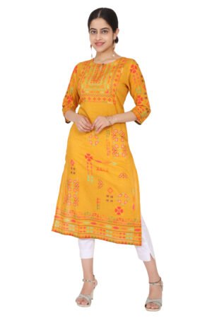 Yellow Geometric Tribal Print Cotton Silk Kurta