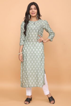 Sage Green Ornamental Motif Print Cotton Silk Kurta