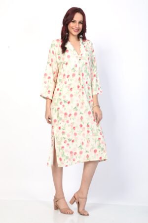Off-White Floral Print Liva Silk Party Tunic