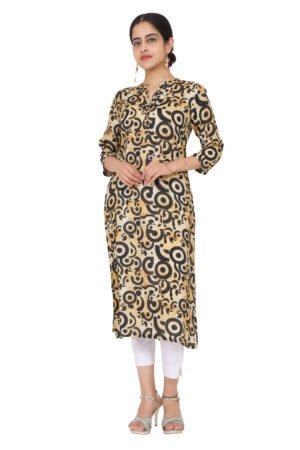 Yellow & Black Abstract Print Muslin Silk Kurta