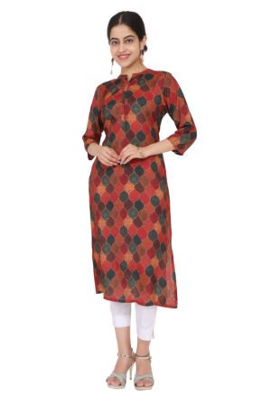 Maroon Geometric Print Muslin Silk Kurta