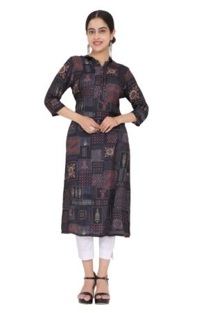 Dark Grey Patchwork Print Muslin Silk Kurta