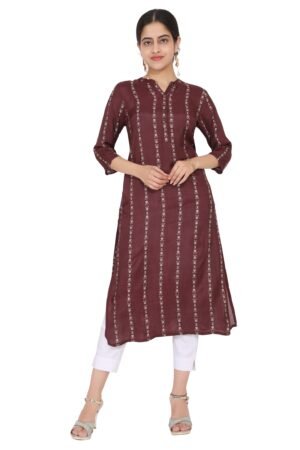 Maroon Vertical Stripe Print Muslin Silk Kurta