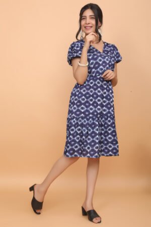 Blast Blue Tie Dye Print Muslin Silk Tiered Tunic