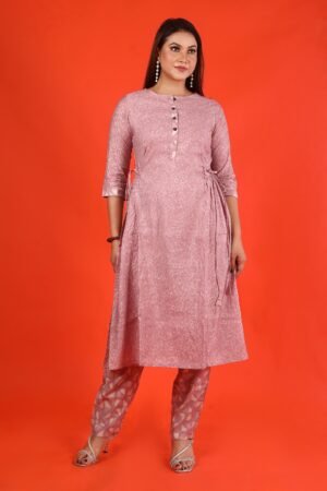 Peach Lurex Viscose Flared Anarkali & Pant Set