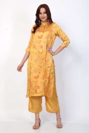 Amber Floral Paisley Print Linen Silk Kurta Pant Set