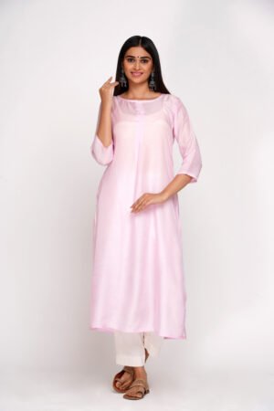 Light Pink Solid Cotton Silk Kurta
