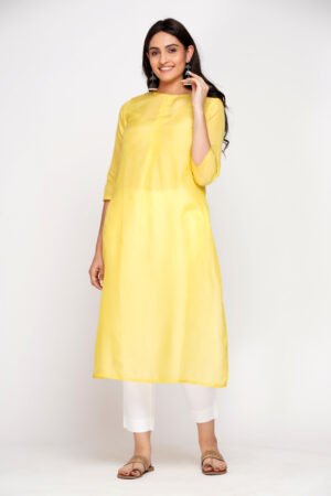 Yellow Solid Cotton Silk Kurta
