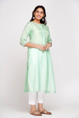 Mint Green Solid Cotton Silk Kurta