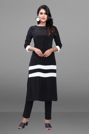 Black with White Stripe Natural Crepe Kurta