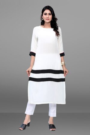 White with Black Stripe Natural Crepe Kurta