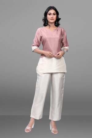 Rose Gold & Cream Color Block Tusser Silk Co-ord Set