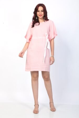 Pink Linen Tunic with Contrast Side Tie Detail