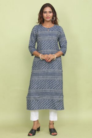 Indigo Blue Horizontal Panel Print Soft Denim Kurta