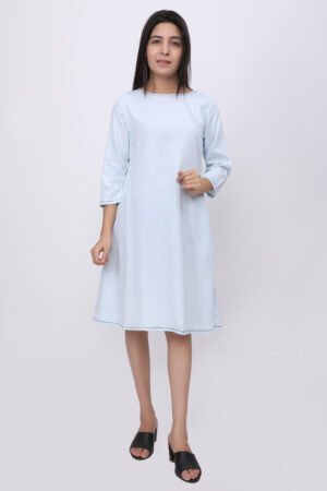 Solid Ice Blue Soft Denim A-Line Dress