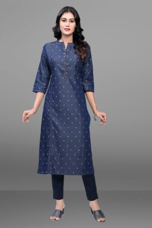 Indigo Blue Micro Print Soft Denim Kurta
