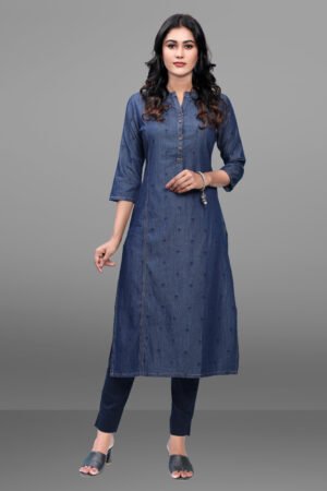 Indigo Blue Micro Palm Print Soft Denim Kurta