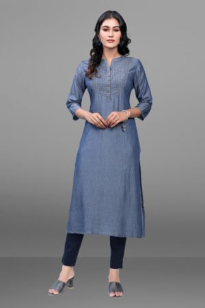 Light Blue Soft Denim Kurta with Pin-Tuck Detail