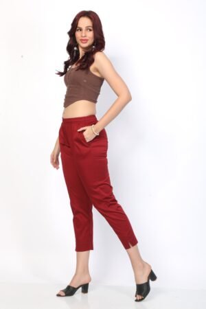 Burgandy Pre Washed Cotton Stretch Pant Full Elastic