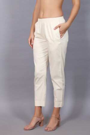 Off White Pre Washed Cotton Stretch Pant Full Elastic