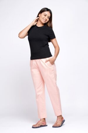 Peach Pre Washed Cotton Stretch Pant Full Elastic