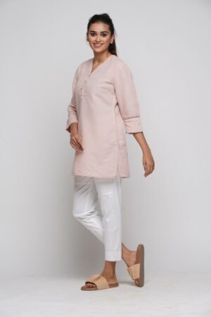 White Pre Washed Cotton Stretch Narrow Pant-Half Elastic